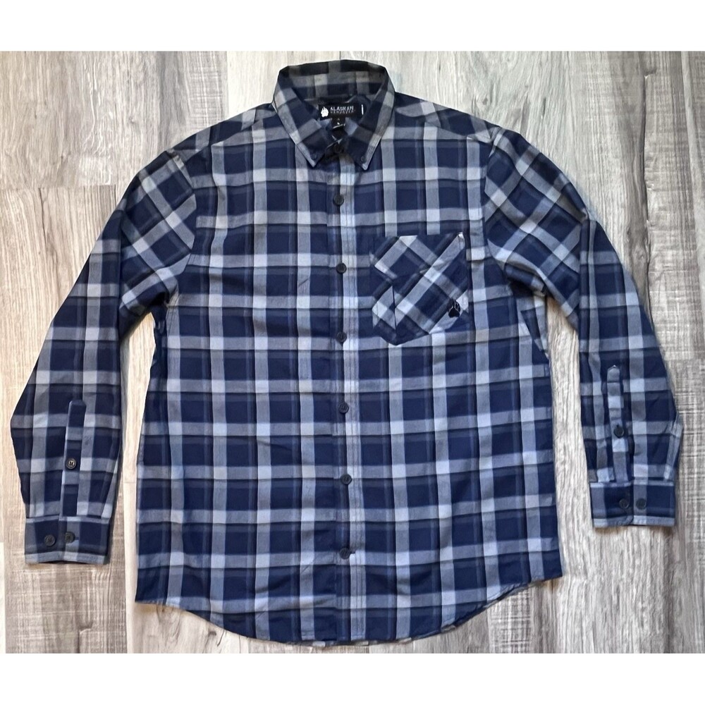 Duluth Alaskan Hardgear Mens Large Midnight Sun Shirt Blue Gray Plaid